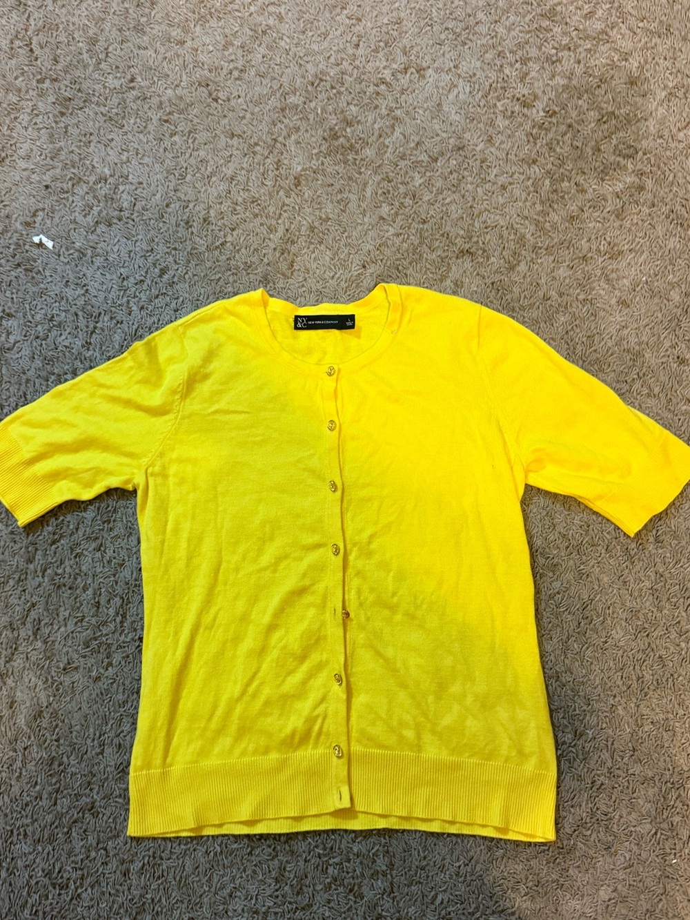 Yellow Short-Sleeve Button Cardigan - New York And company